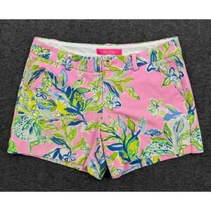 Lilly Pulitzer Shorts Womens Size 2 Pink Blue Floral Callahan Knit Style Stretch